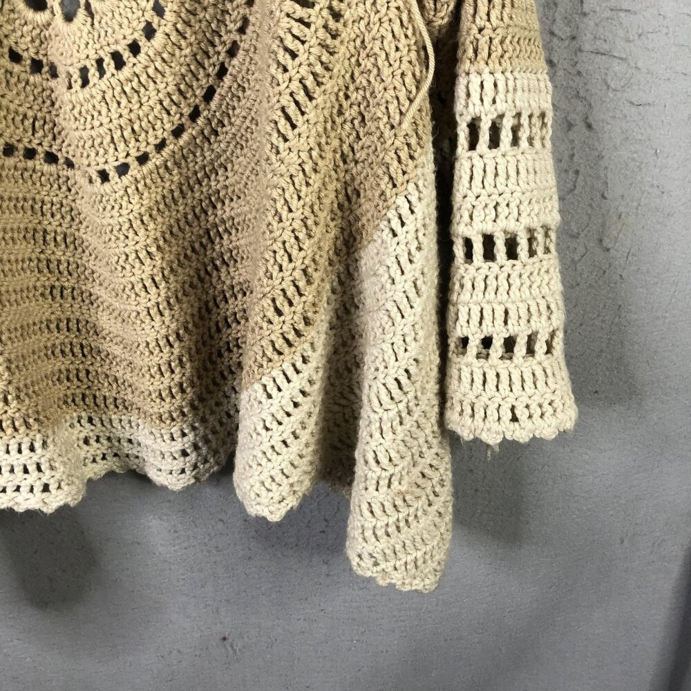 Crochet Cardigan Sweater Womens Handmade Beige Grannycore Boho Hippie Retro 70s - Picture 11 of 15